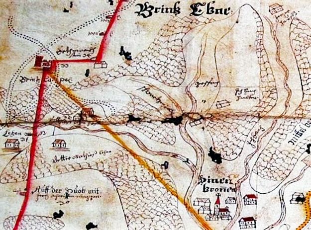 Die Mooshöfe im Schwarzenbach in Dinenbrunnen im 17. Jahrhundert Die Mooshöfe im Schwarzenbach in Dinenbrunnen im 17. Jahrhundert