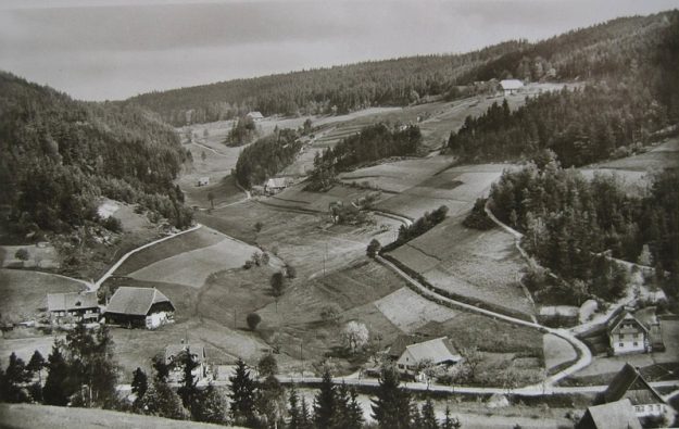 Blick in den Remsbach um das Jahr  1900  Rechts unten der Standort des Langenbacherhofs (s´Simone Schreiner, heute Moosmann) Blick in den Remsbach um das Jahr 1900