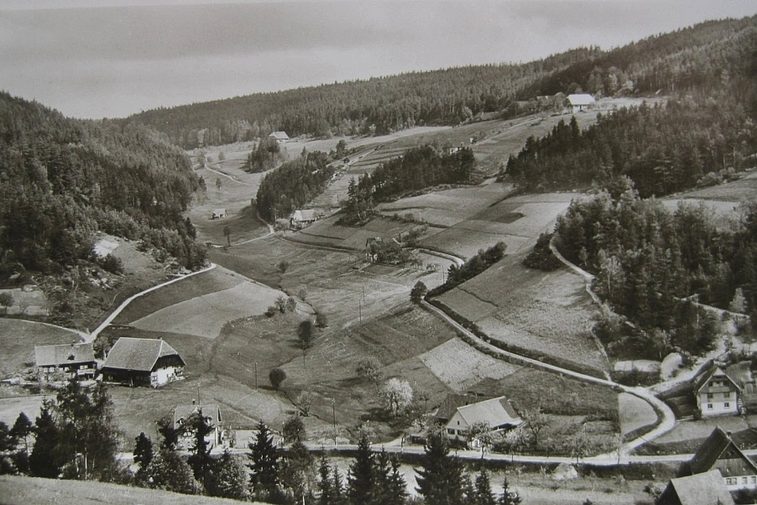 Blick in den Remsbach um das Jahr  1900  Rechts unten der Standort des Langenbacherhofs (s´Simone Schreiner, heute Moosmann) Blick in den Remsbach um das Jahr 1900