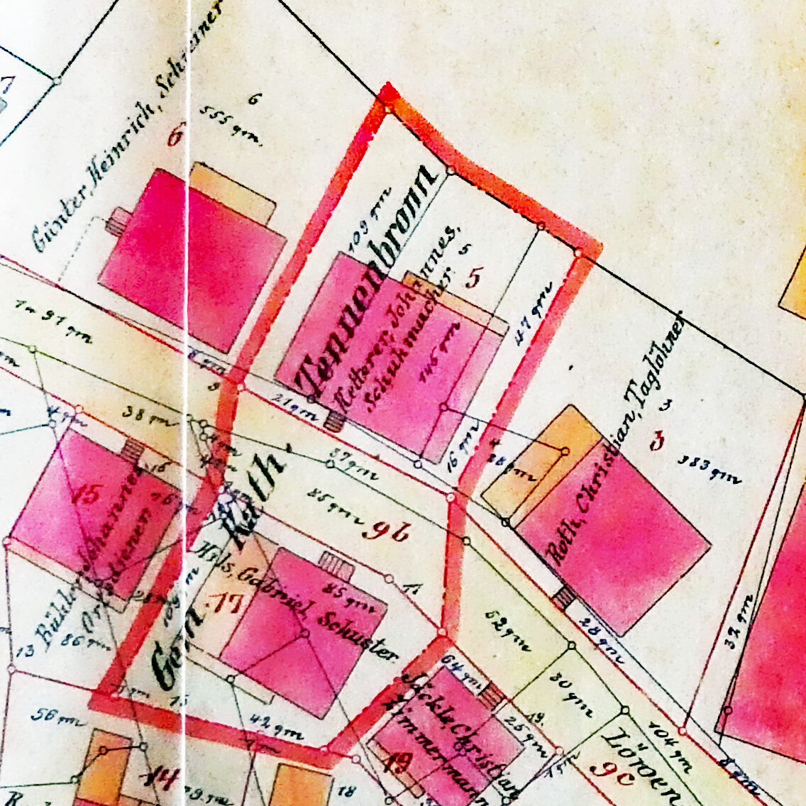 Ortsplan Löwenstraße nachDorfbrand 1904